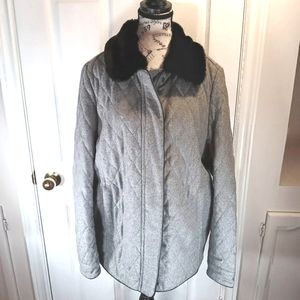 Alfred Sung Wool Blend Pea Coat Jacket Faux Fur Collar Gray Women's Size XL NWOT